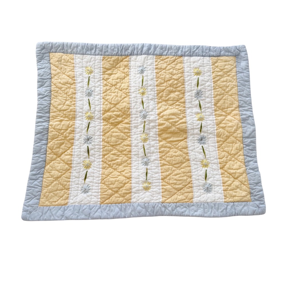 Sunham Home Fashions Quilted Pillow Sham Standard Yellow Blue Floral Embroidery
